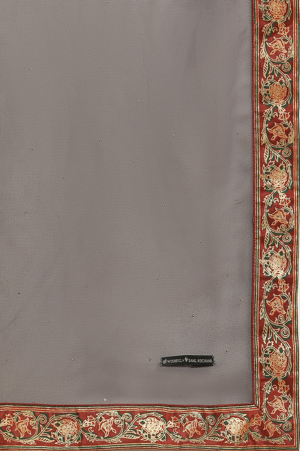 Light Grey Embroidered Heavy Festive Kurta And Sharara And Dupatta Set