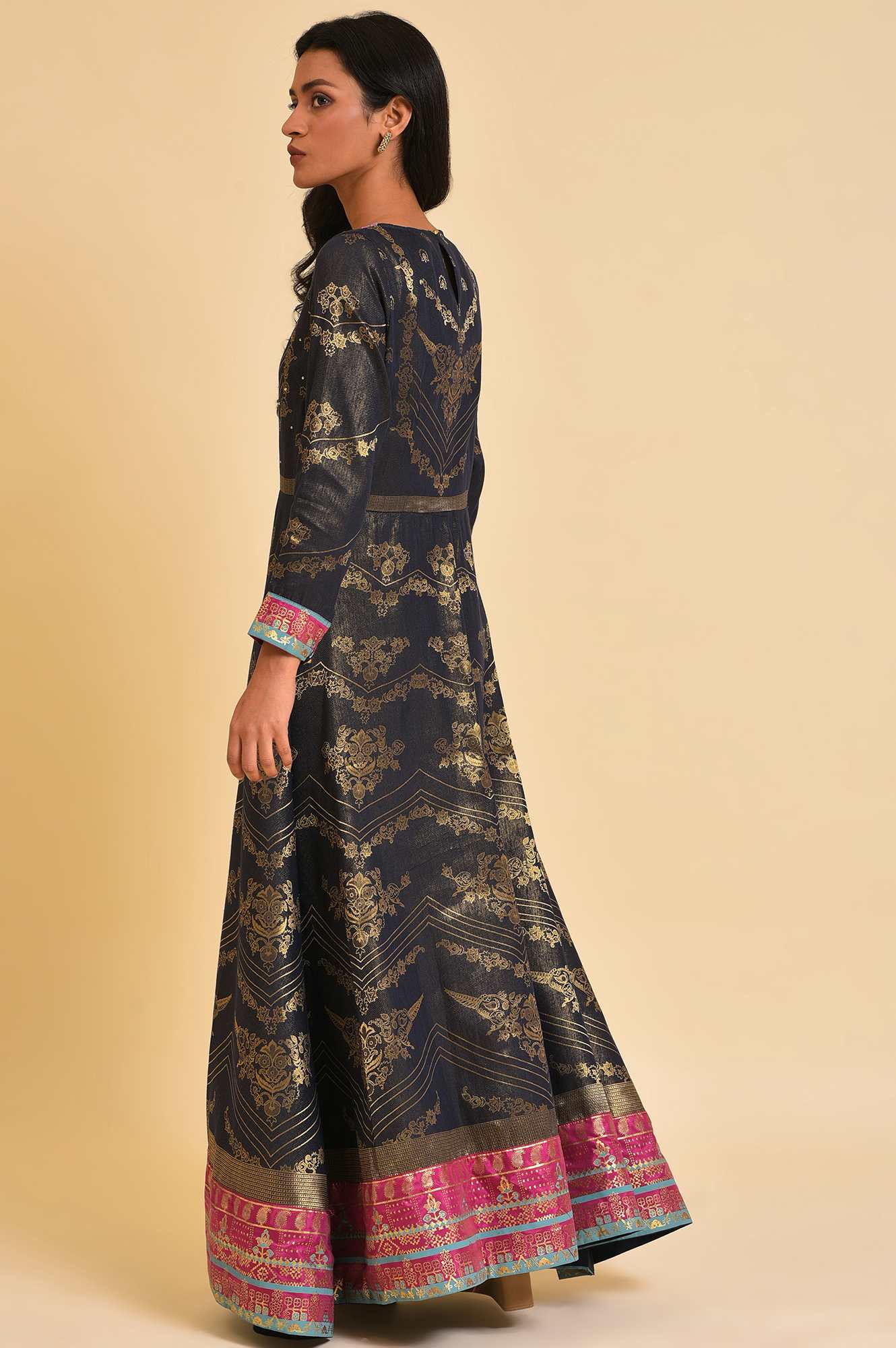 Navy Blue Flared Festive Dress