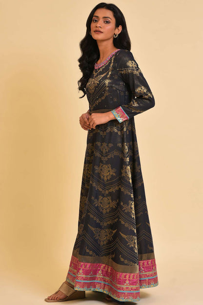 Navy Blue Flared Festive Dress