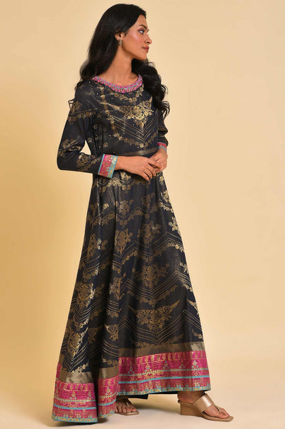 Navy Blue Flared Festive Dress