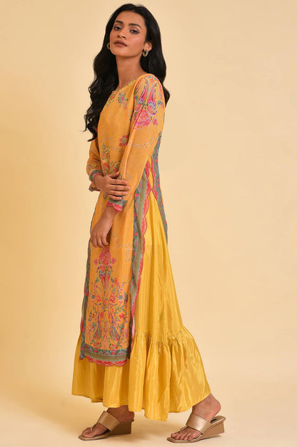 Yellow Printed Mock Layer Dress