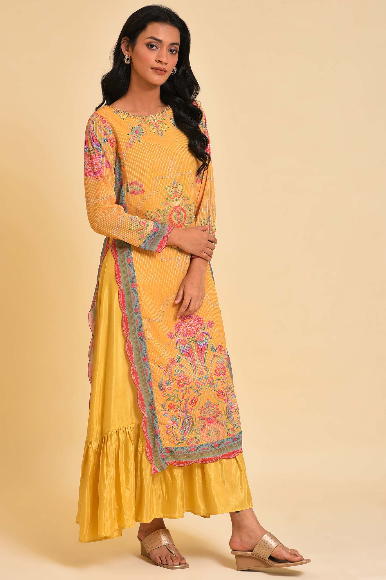 Yellow Printed Mock Layer Dress