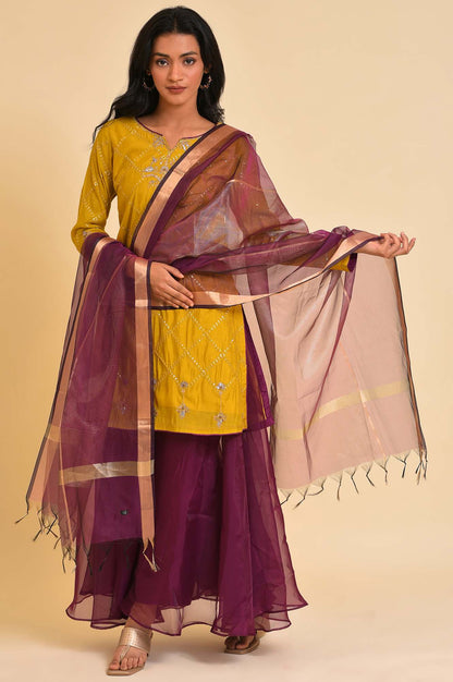 Yellow Embellished Short kurta, Culottes And Dupatta Set