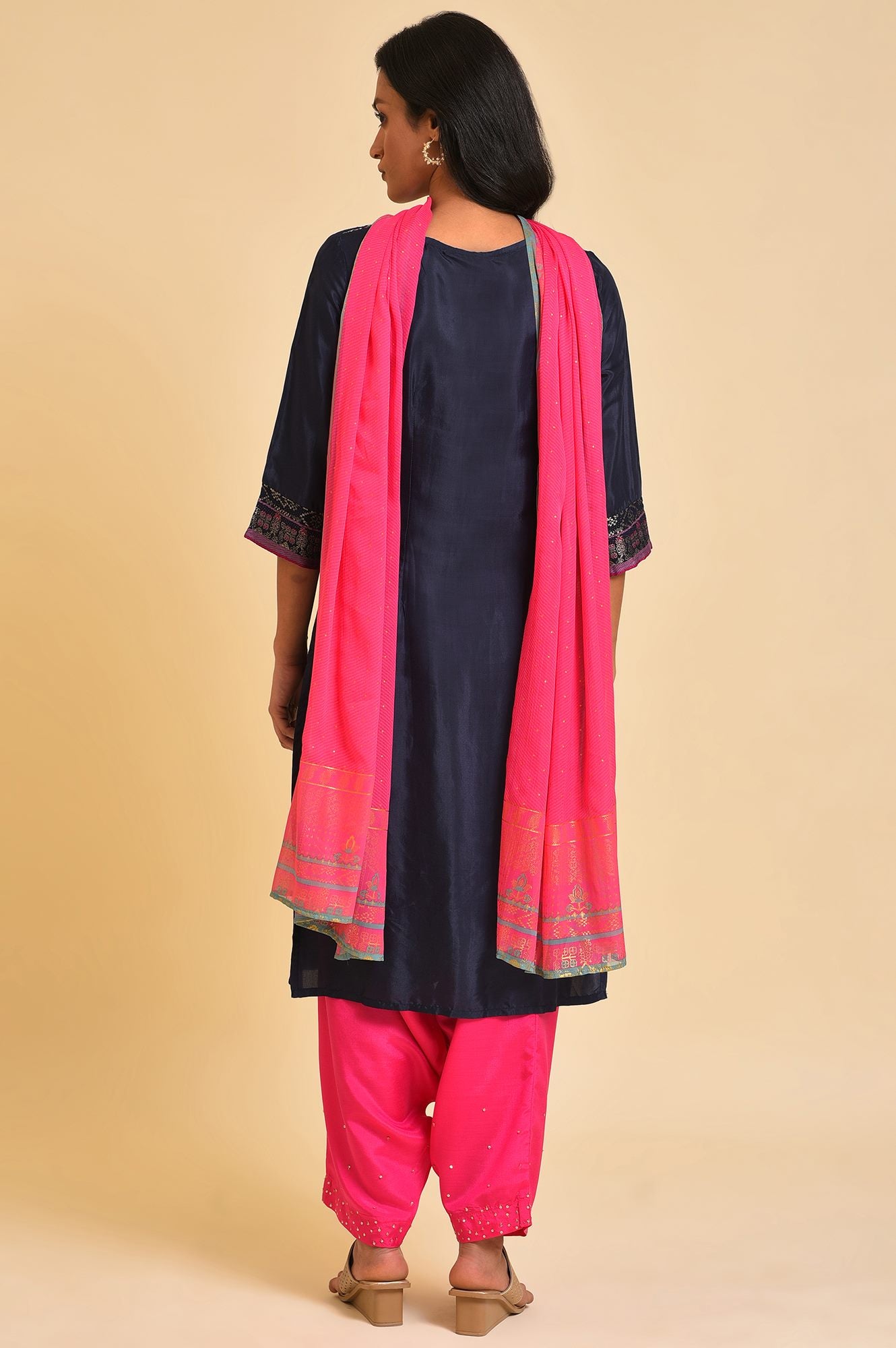 Navy Blue Festive kurta, Embroidered Salwar &amp; Dupatta