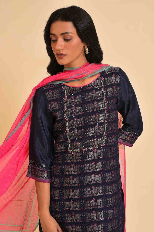 Navy Blue Festive kurta, Embroidered Salwar & Dupatta