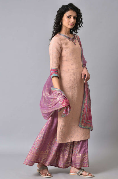 Peach Embroidered kurta With Sharara Set