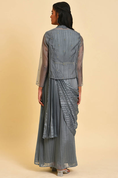 Grey Festive Predrape Saree With Short Jacket