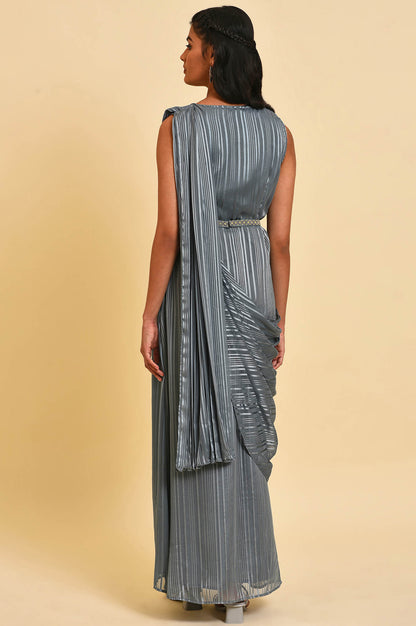 Grey Festive Predrape Saree With Short Jacket