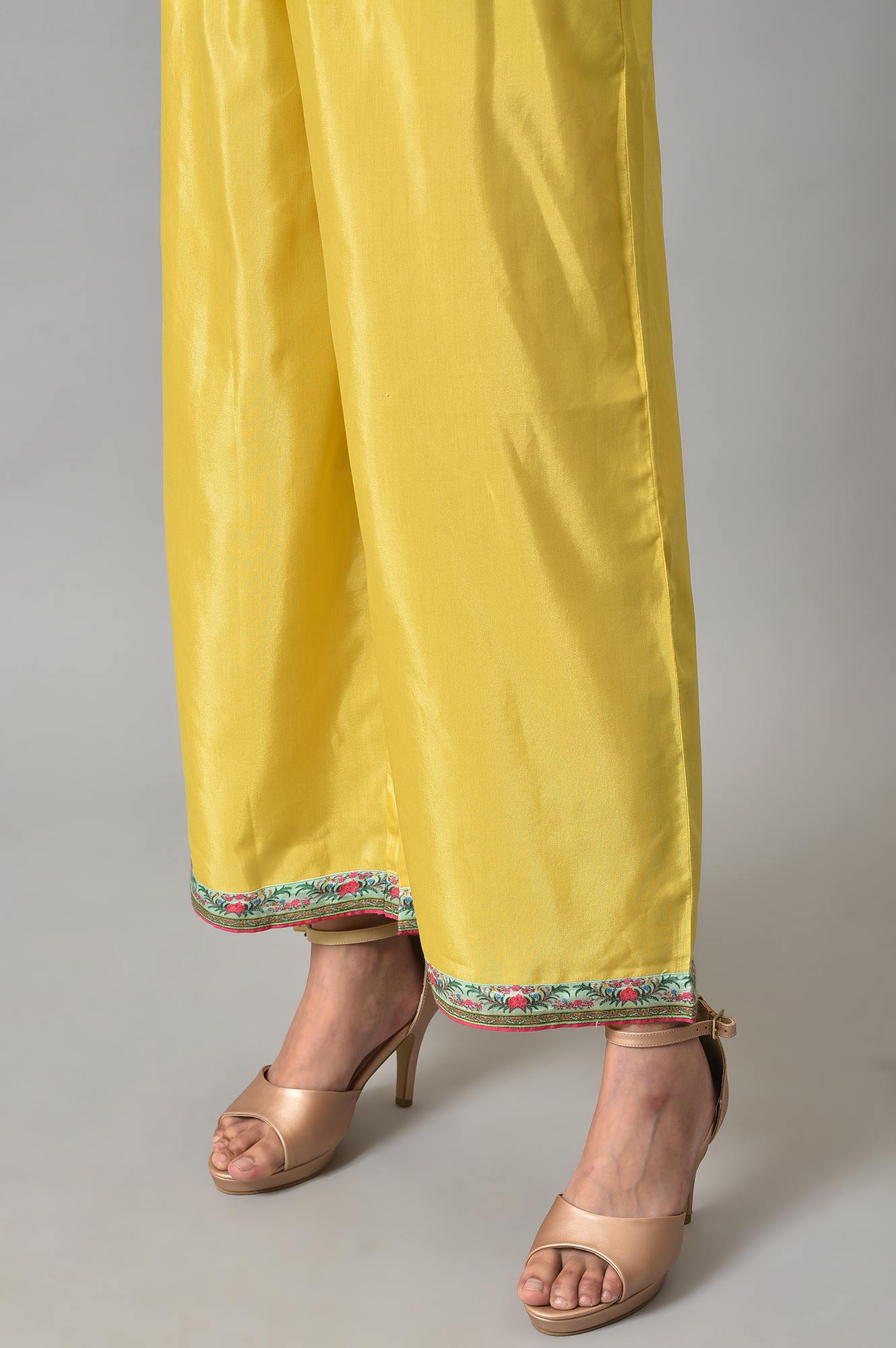 Light Yellow Printed kurta With Parallel Pants And Chiffon Dupatta