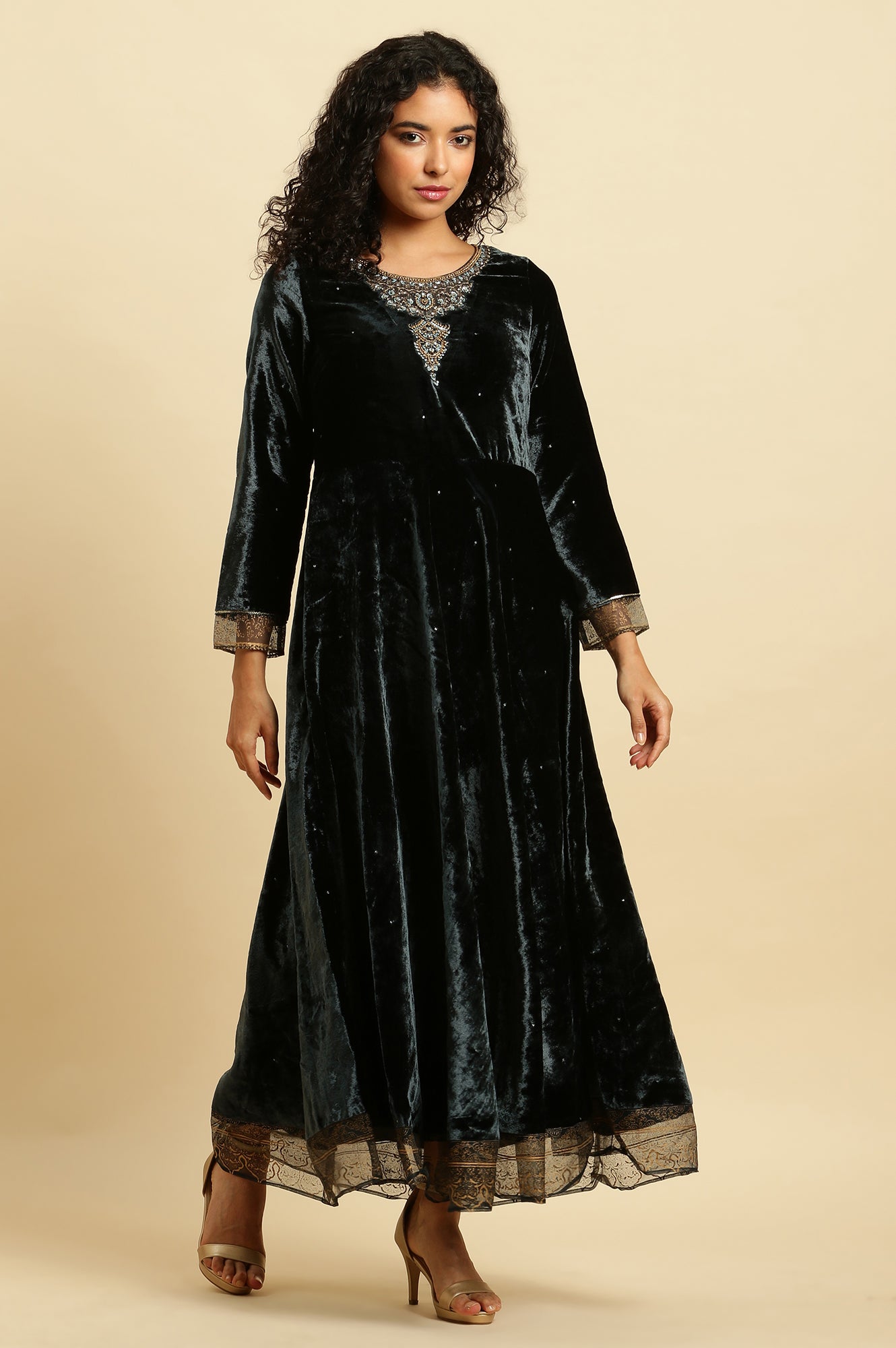 green velvet embroidered dress Paula Embroidered Velvet Dress