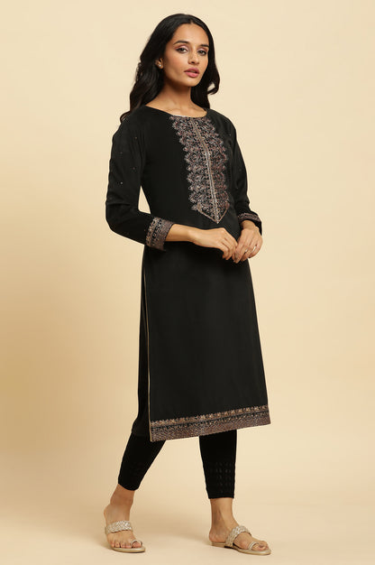 Black Velvet Embroidered Festive Winter Kurta