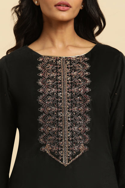 Black Velvet Embroidered Festive Winter Kurta