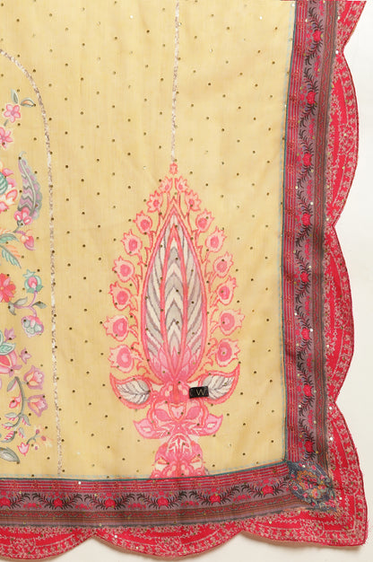 Pink Embroidered Anarkali Kurta, Pants &amp; Printed Dupatta Set