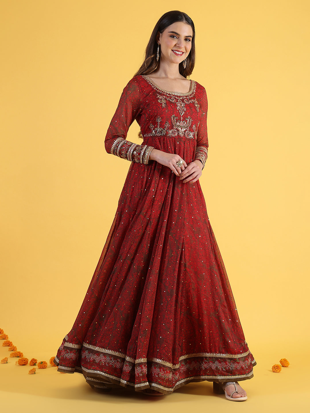 Order now Red Dori Embroidery Chiffon Anarkali Dresses Dupatta | WI Order now Red Dori Embroidery Chiffon Anarkali Dresses Dupatta | WI