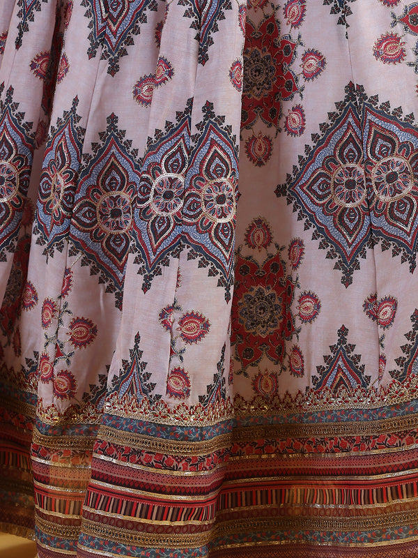 White Embroidered Beads Straight Blouse Top & Skirt with Dupatta Set