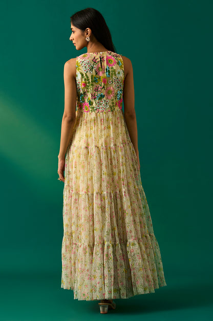 Yellow Embroidered Fit &amp; Flare Georgette Dress