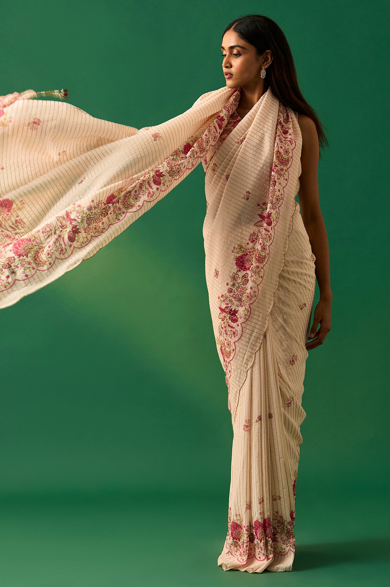 Pink All Over Sequined Festive Saree with Unstitched Embellished Blouse