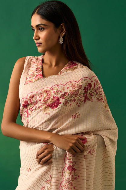 Pink All Over Sequined Festive Saree with Unstitched Embellished Blouse