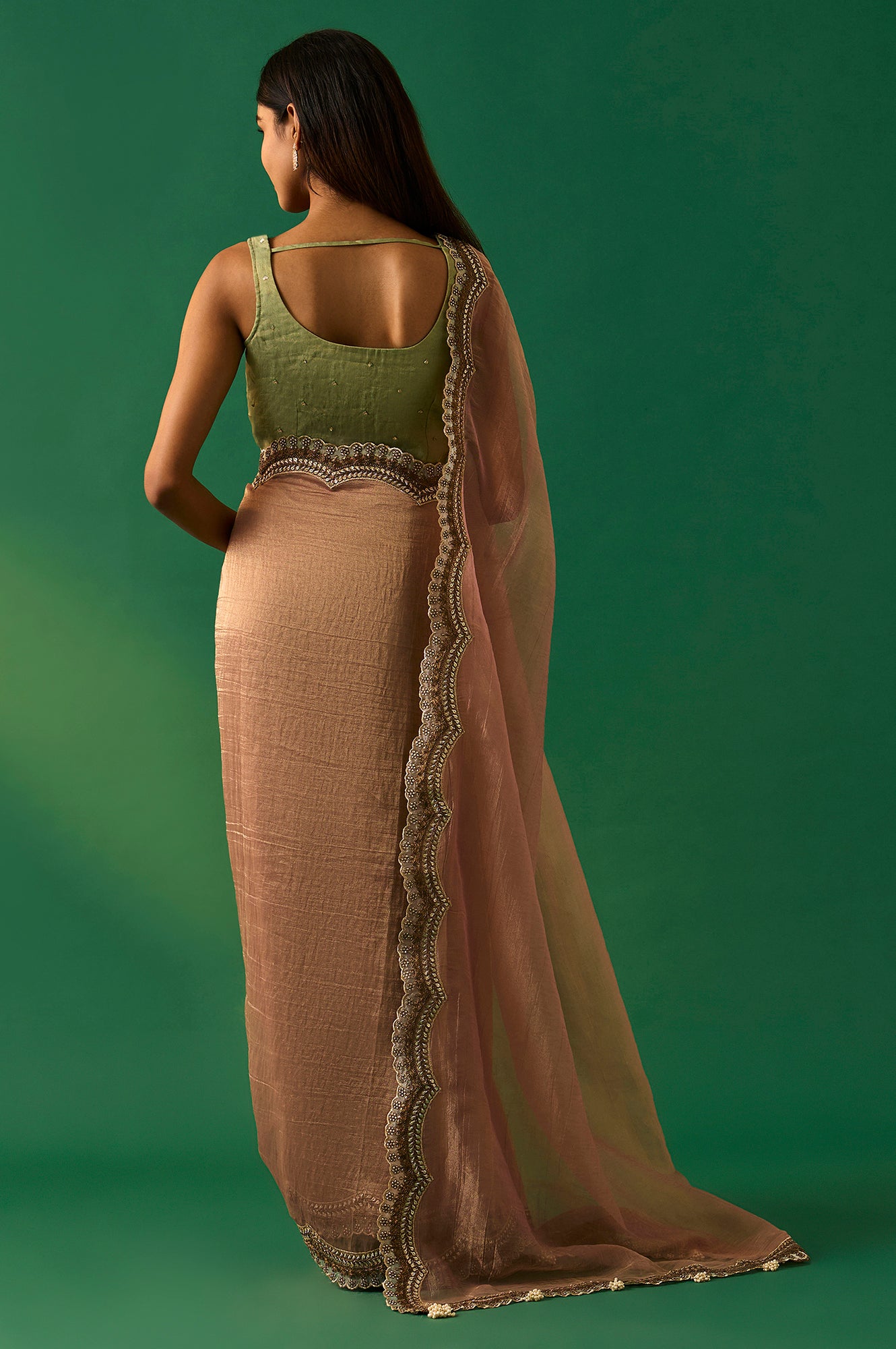 Pink Solid Zari Work Tissue Saree with Unstitched Blouse