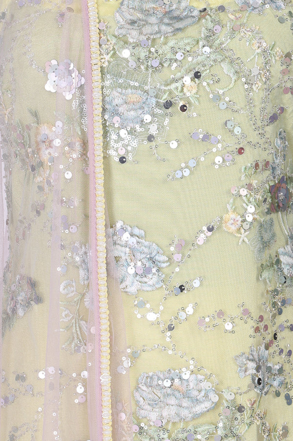 Yellow Zari Embroidered Straight Sleeveless Kurta with Cullotes and Dupatta Set