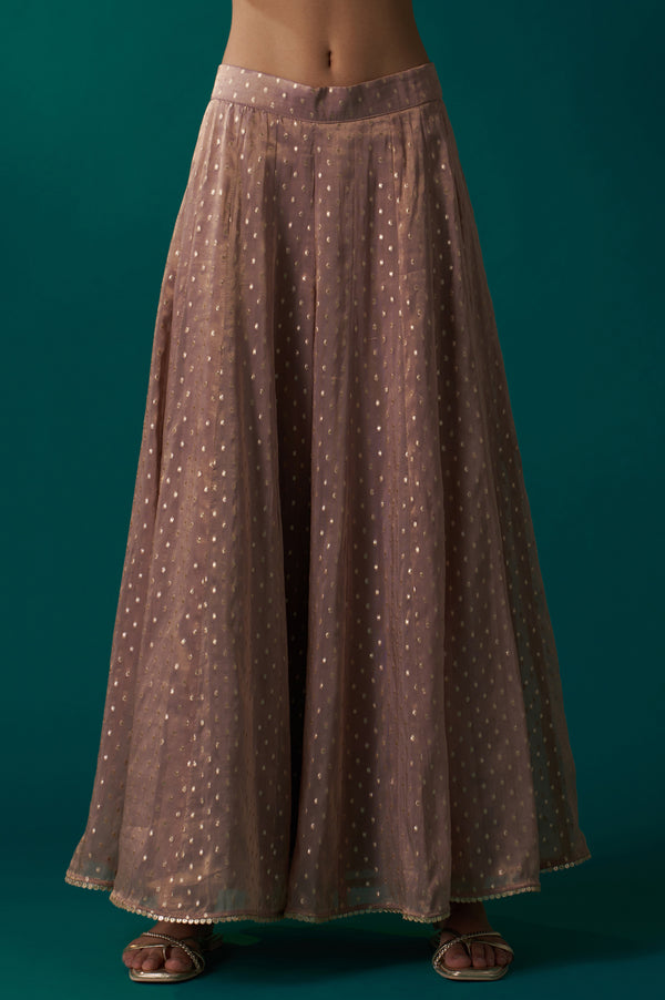 Light Gold Heavy Embroidered Straight Tissue Chanderi Kurta with Culottes and Dupatta Set