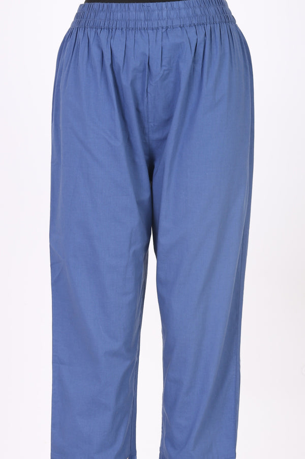 Blue Thread Embroidered Chanderi Straight Kurta with Straight Pants and Dupatta Set