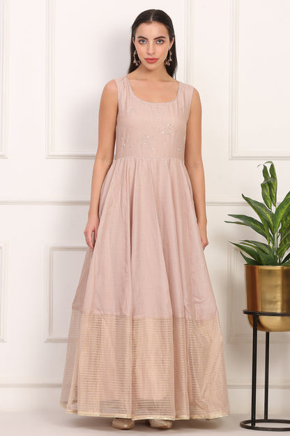 Old Rose Sequin Embroidered Mesh Jacket and Dress Set