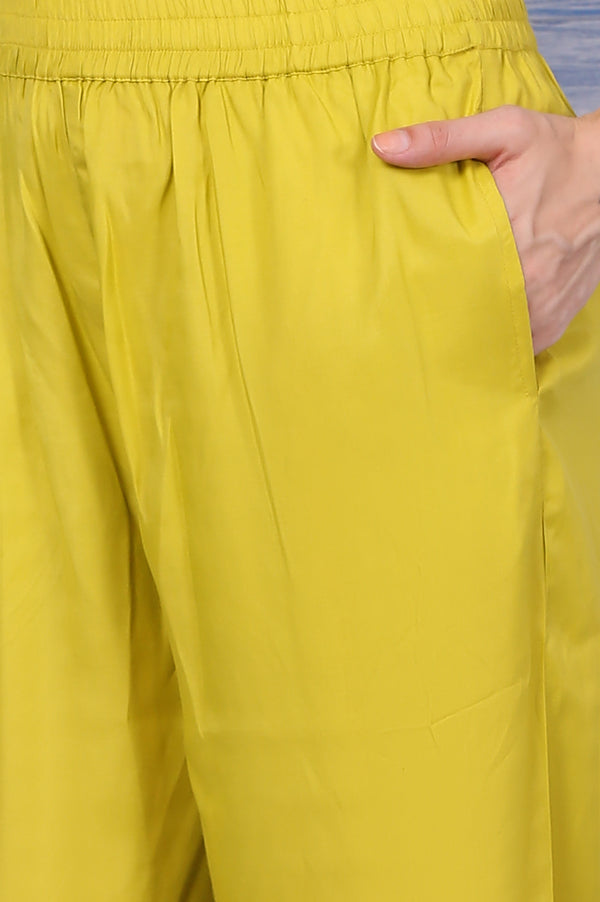 Yellow Embroidered A-line Organza Festive Kurta, Pants and Dupatta Set