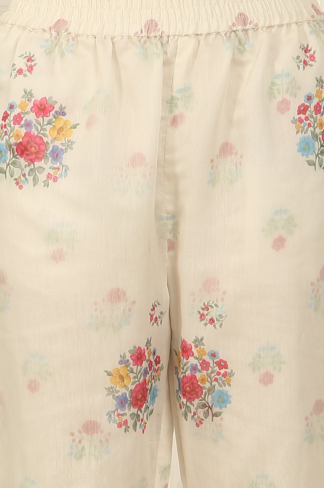 White Floral Printed Mock Layered Chanderi Kurta, Pants and Dupatta Set