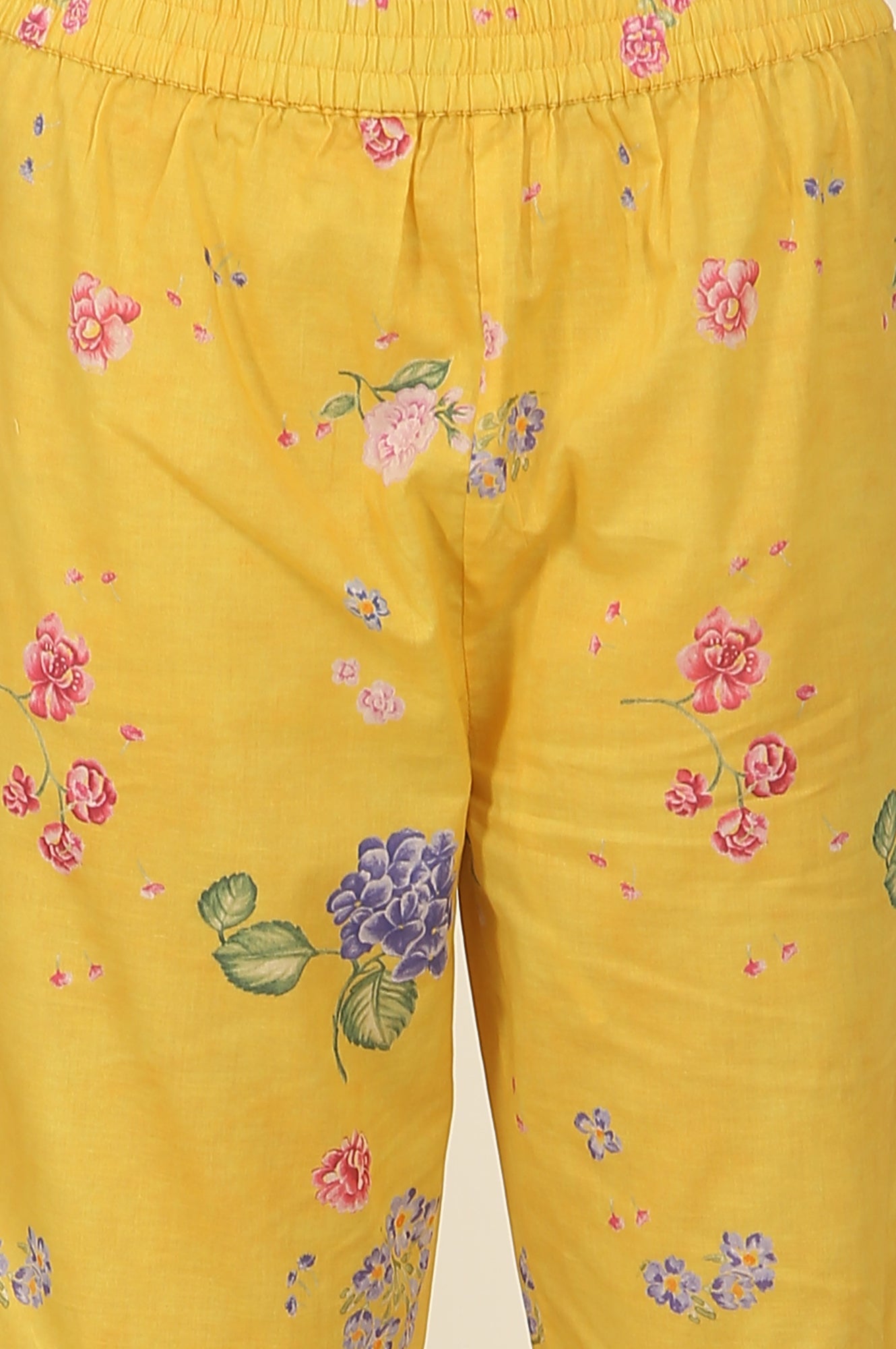 Yellow Floral Printed Organza Flared Kurta, Pants and Dupatta Set