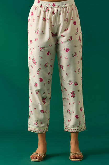 Off White Dori Embroidery Flared Silver Chiffon Kurta, Pants and Dupatta Set