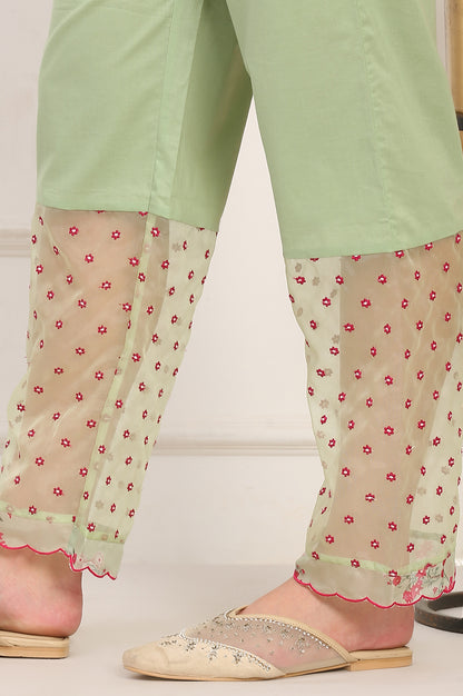 Green Embroidered Organza Flared Kurta, Pant and Printed Dupatta Set
