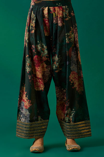 Green Floral Printed Embellished Straight Kurta with Salwar and Dupatta Set