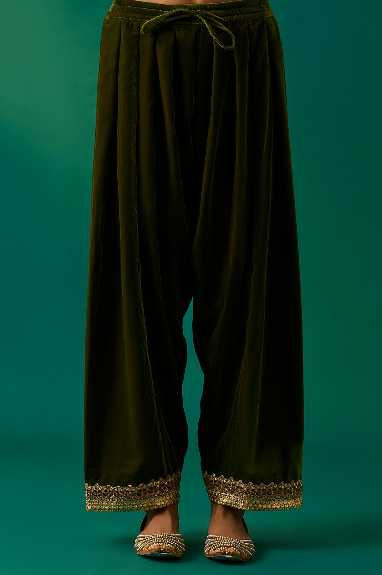 Blue Embroidered Anarkali Velvet Kurta with Salwar and Dupatta Set