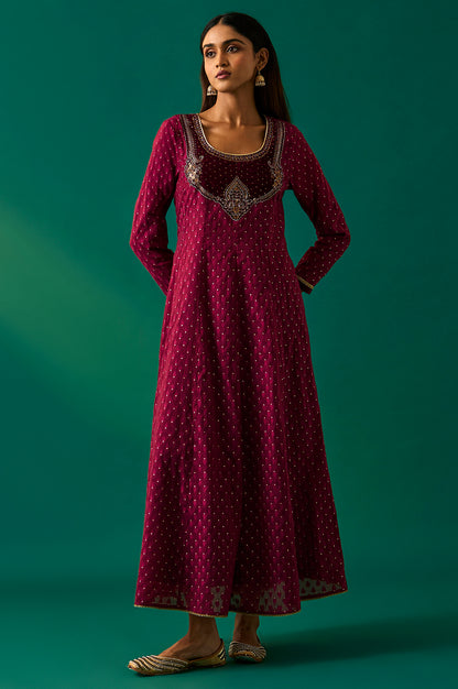 Maroon Embroidered Anarkali Georgette Gilet with Dress and Churidar Set