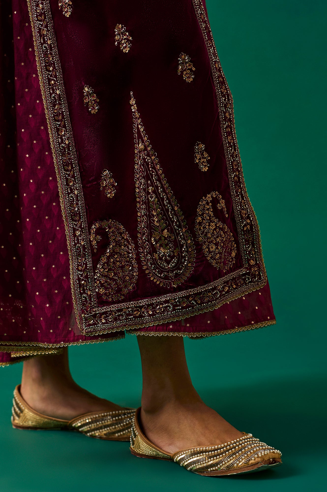 Maroon Embroidered Anarkali Georgette Gilet with Dress and Churidar Set