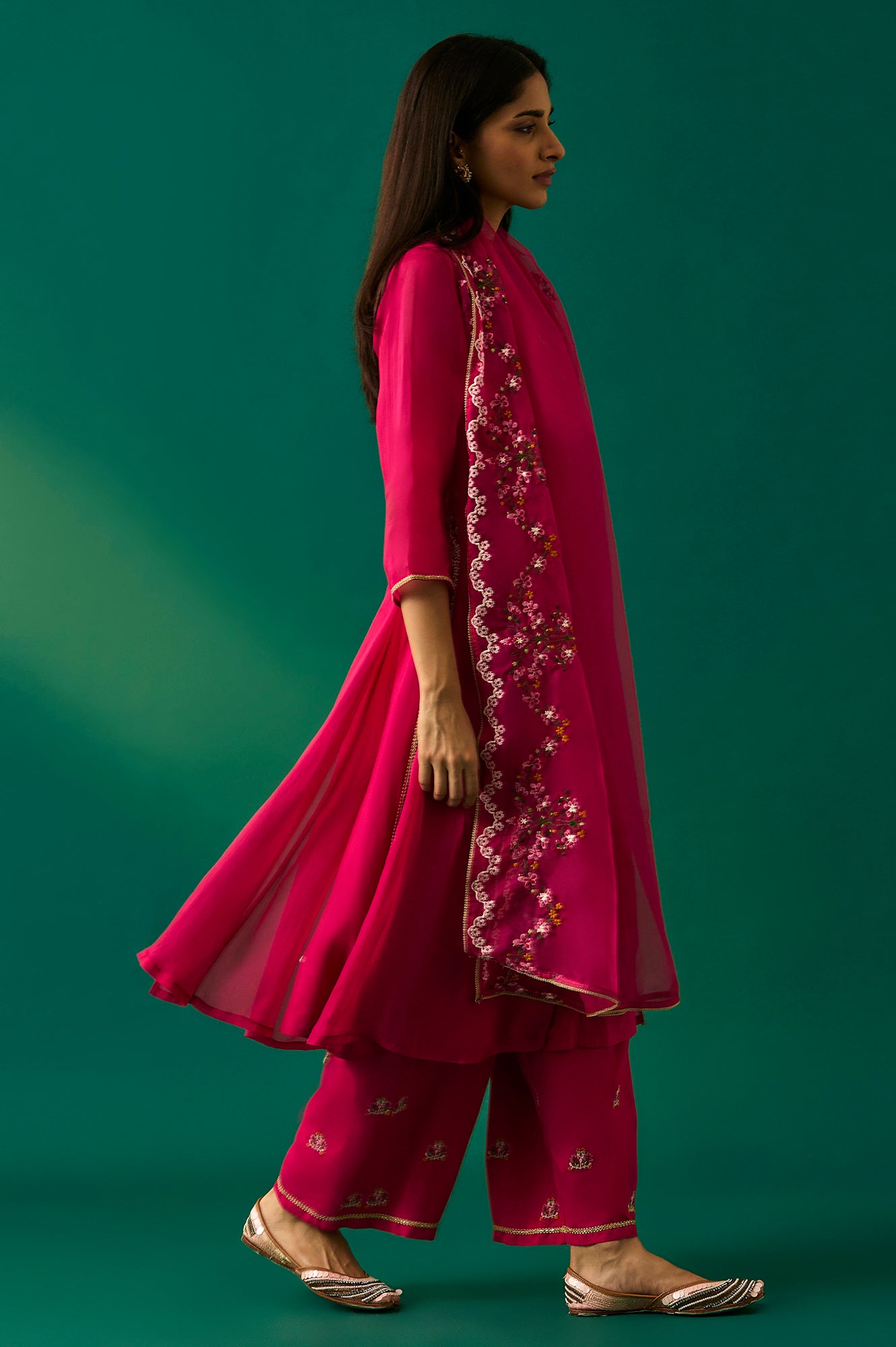 Pink Embroidered Straight Rayon Kurta with Parallel Pant and Dupatta Set