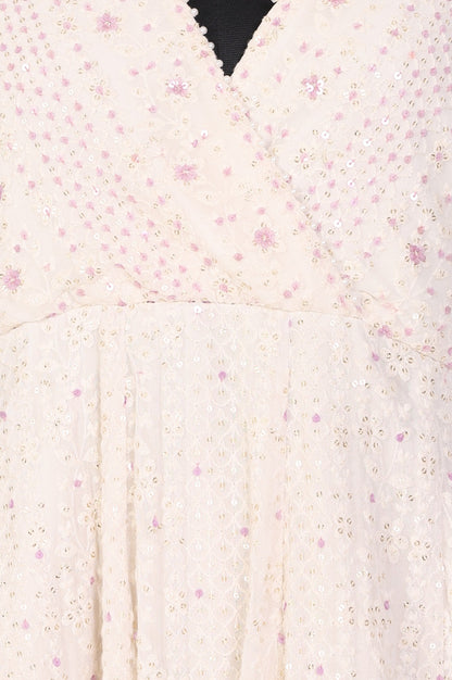 White Ombre Sequinned Embroidered Anarkali Kurta with Churidar and Dupatta Set