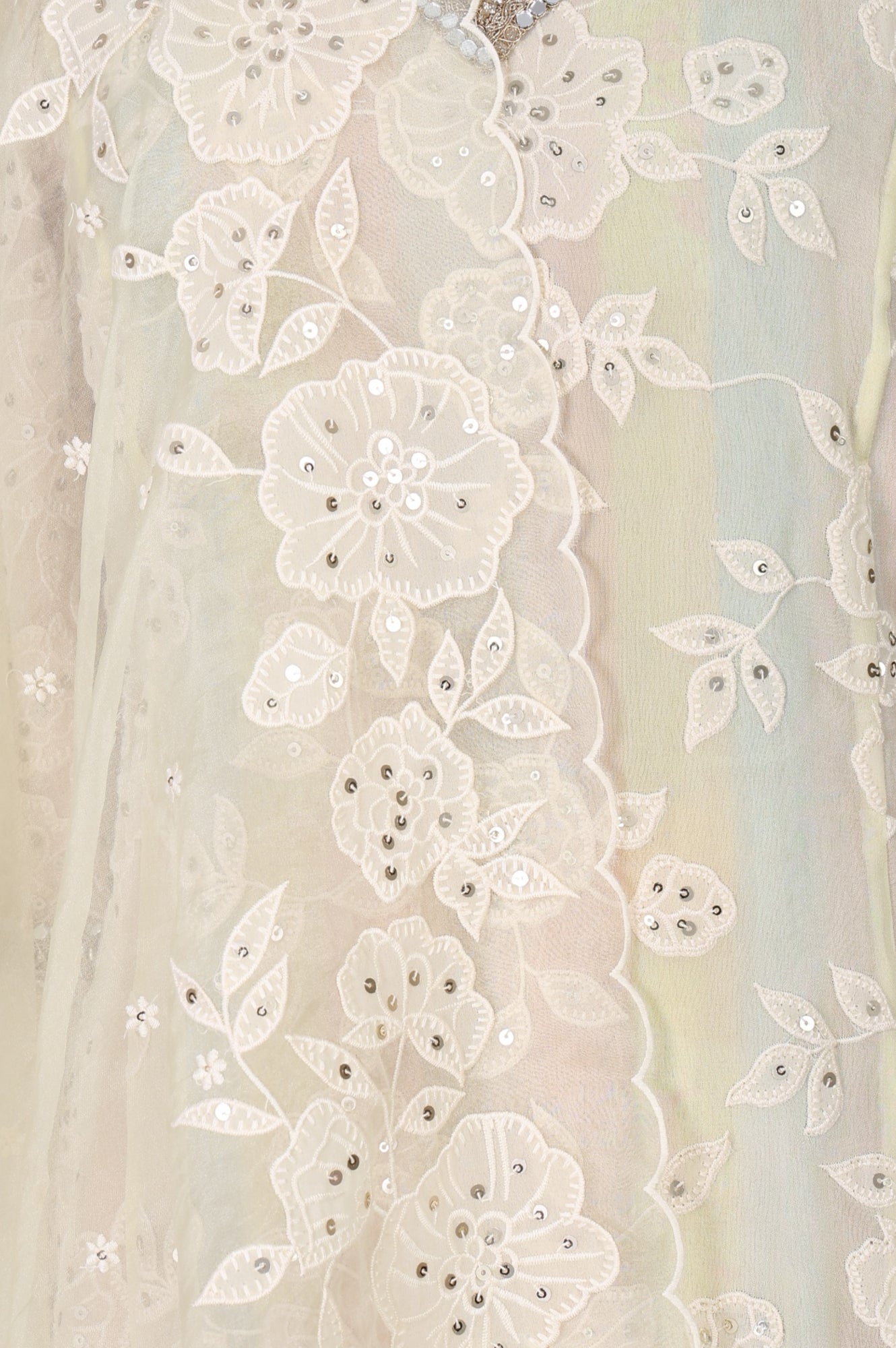 Powder Yellow Sequins Embroidered Straight Georgette Kurta with Straight Pants and Dupatta Set