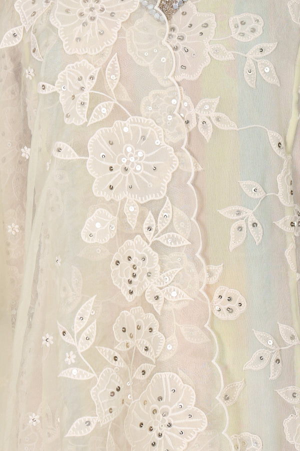 Powder Yellow Sequins Embroidered Straight Georgette Kurta with Straight Pants and Dupatta Set