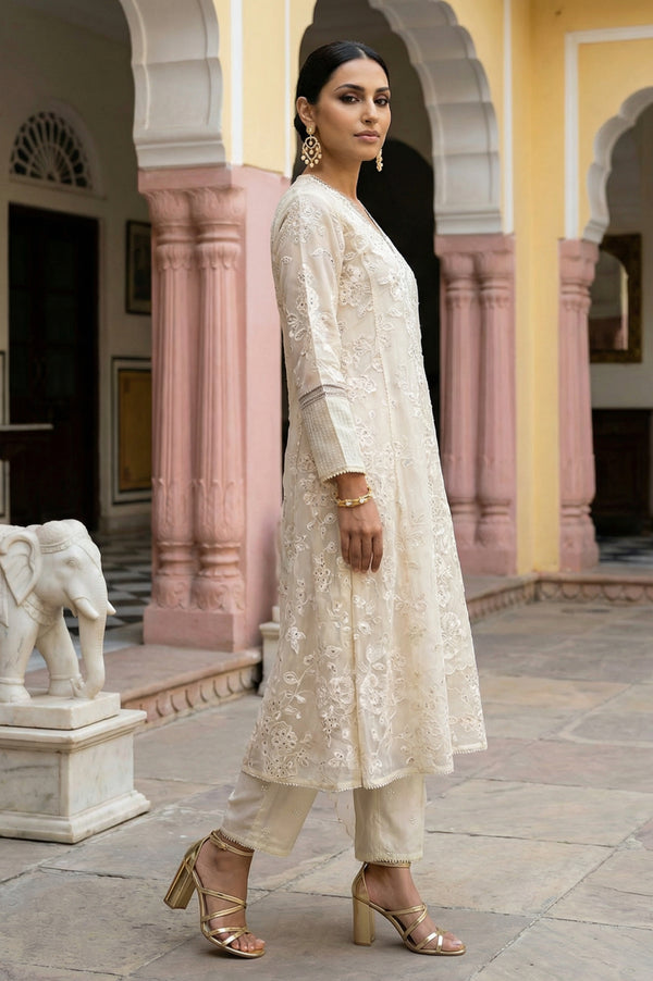 Powder Yellow Sequins Embroidered Straight Georgette Kurta with Straight Pants and Dupatta Set