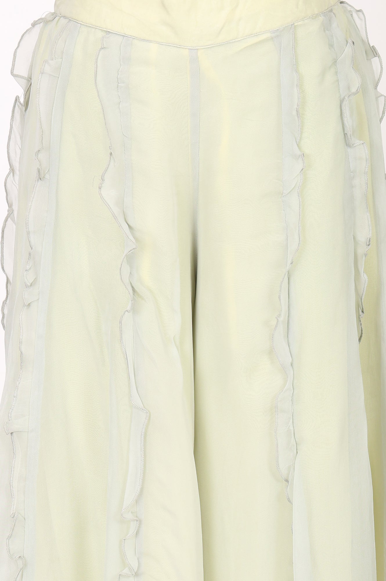Sea Green Embroidered Straight Organza Kurta With Culottes and Dupatta Set