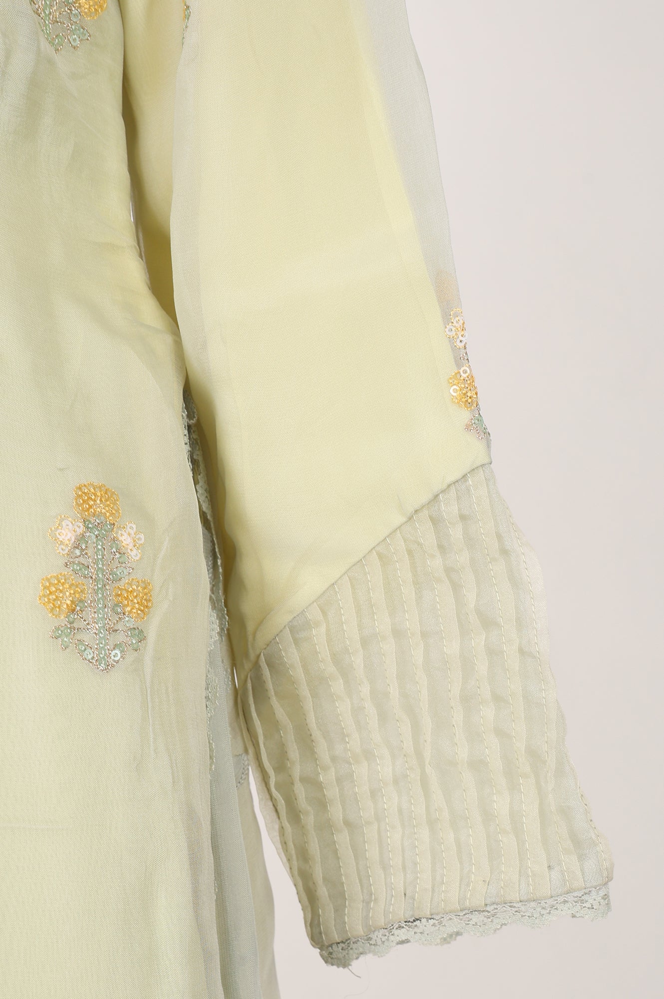Sea Green Embroidered Straight Organza Kurta With Culottes and Dupatta Set