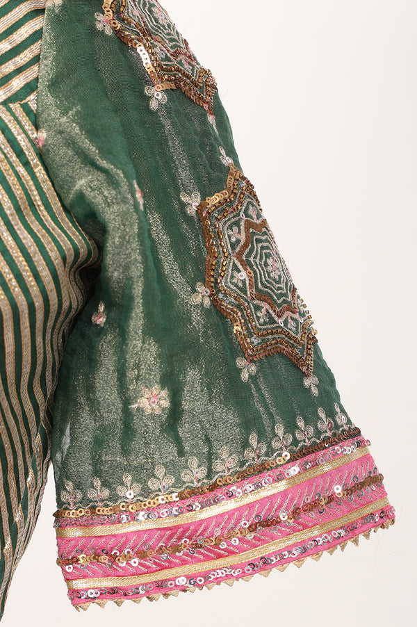 Green Embroidered Gota Patti Blouse And Lehenga Set With Dupatta