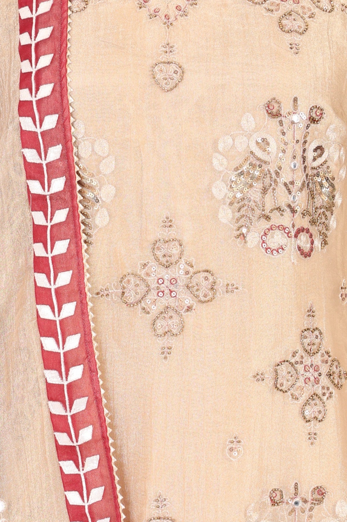 Champagne Embroidered Tissue Straight Kurta with Culottess and Dupatta Set