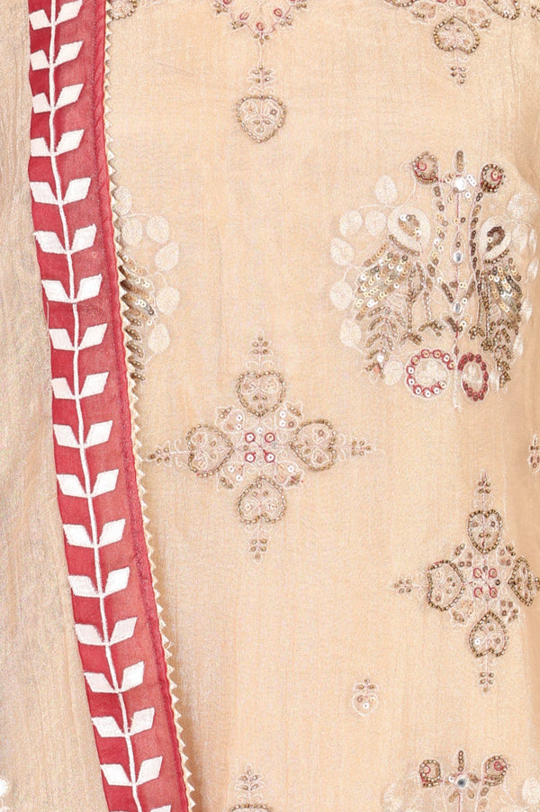 Champagne Embroidered Tissue Straight Kurta with Culottess and Dupatta Set