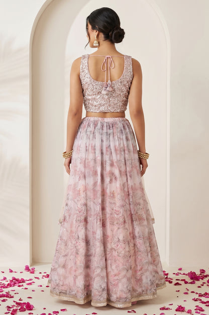 Pink Sequin Sleeveless Blouse And Lehenga Set with Cape test