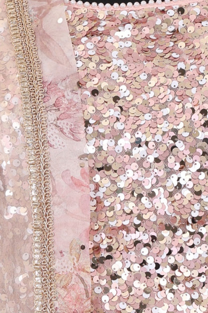 Pink Sequin Sleeveless Blouse And Lehenga Set with Cape test