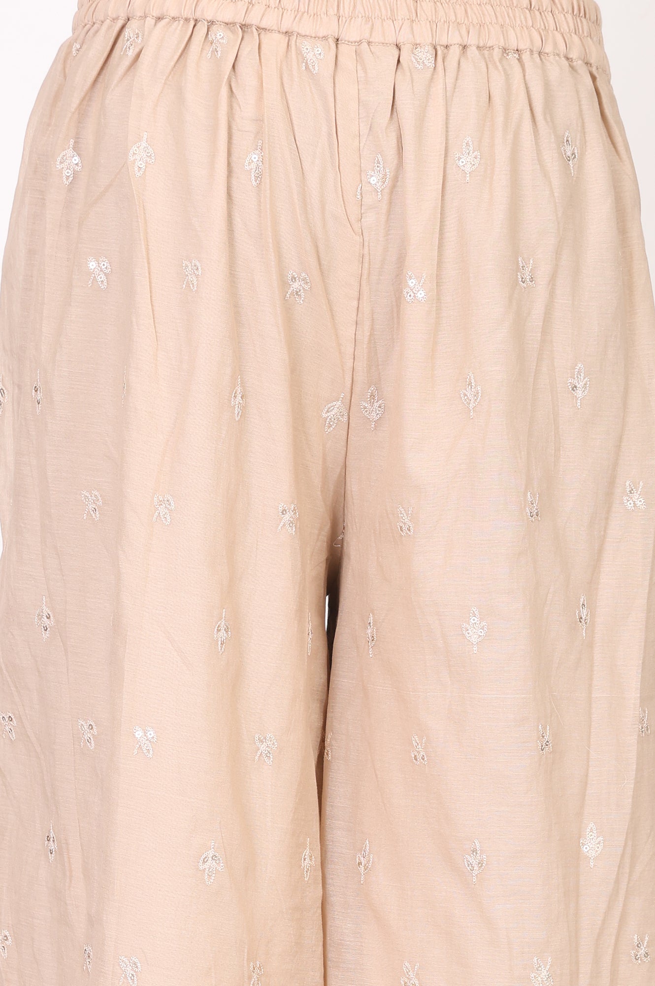 Beige Embroidered Organza Straight Kurta With Parallel Pants and Dupatta Set