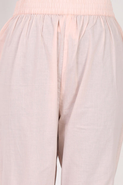 Wishful Peach Yarn Dyed Embroidered Chanderi Straight Kurta with Straight Pants and Dupatta Set